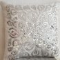 Ivory white throw pillow with sequin - Flower sequin - Silver Pillow