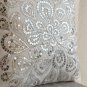 Ivory white throw pillow with sequin - Flower sequin - Silver Pillow