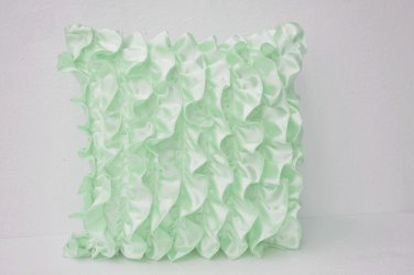 Mint Green Satin with Ruffles- Decorative cushion cover - Ruffle throw pillow - Ruffle throw cushion