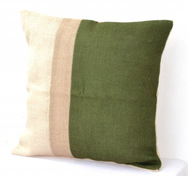 Green Pillow - Burlap Pillow color block - Green decorative cushion