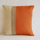Orange Pillow - Burlap Pillow color block - Orange Decorative cushion cover