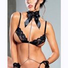 Black Stretch Lace Trim Open Cup Bra  Womens Sexy Lingerie Set