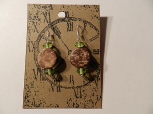Green Flat round beads with wood beads