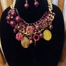 Wine Berry Big & Chunky Bib Style Necklace Set
