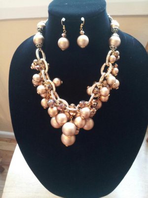 ELite Statement Chunky Pearl Golden Brown Necklace Set