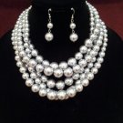 Layered Gray Pearl Necklace Set