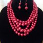 Layered Bright Red Pearl Necklace Set