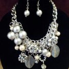 Chunky Platinum Gray Necklace and Earring Set