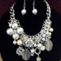 Chunky Platinum Gray Necklace and Earring Set