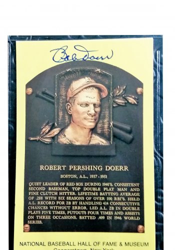 Bob Doerr HOF Autographed Signed Yellow Hall of Fame Plaque Postcard Red Sox