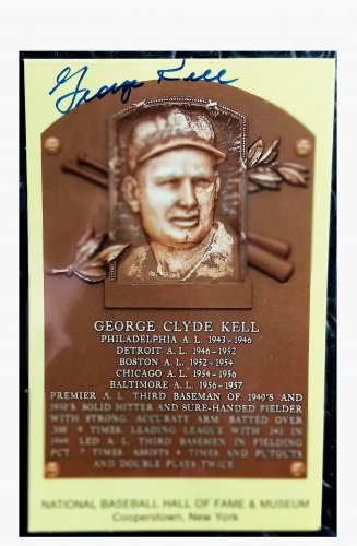 George Kell HOF Autographed Signed Yellow Hall of Fame Plaque Postcard  Tigers