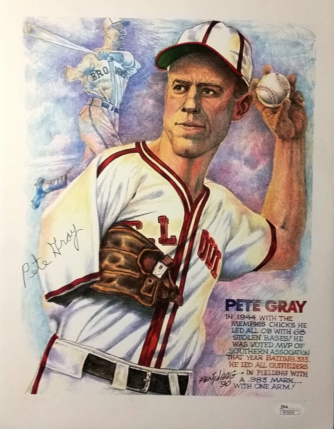 Pete Gray Signed Autographed 11x14