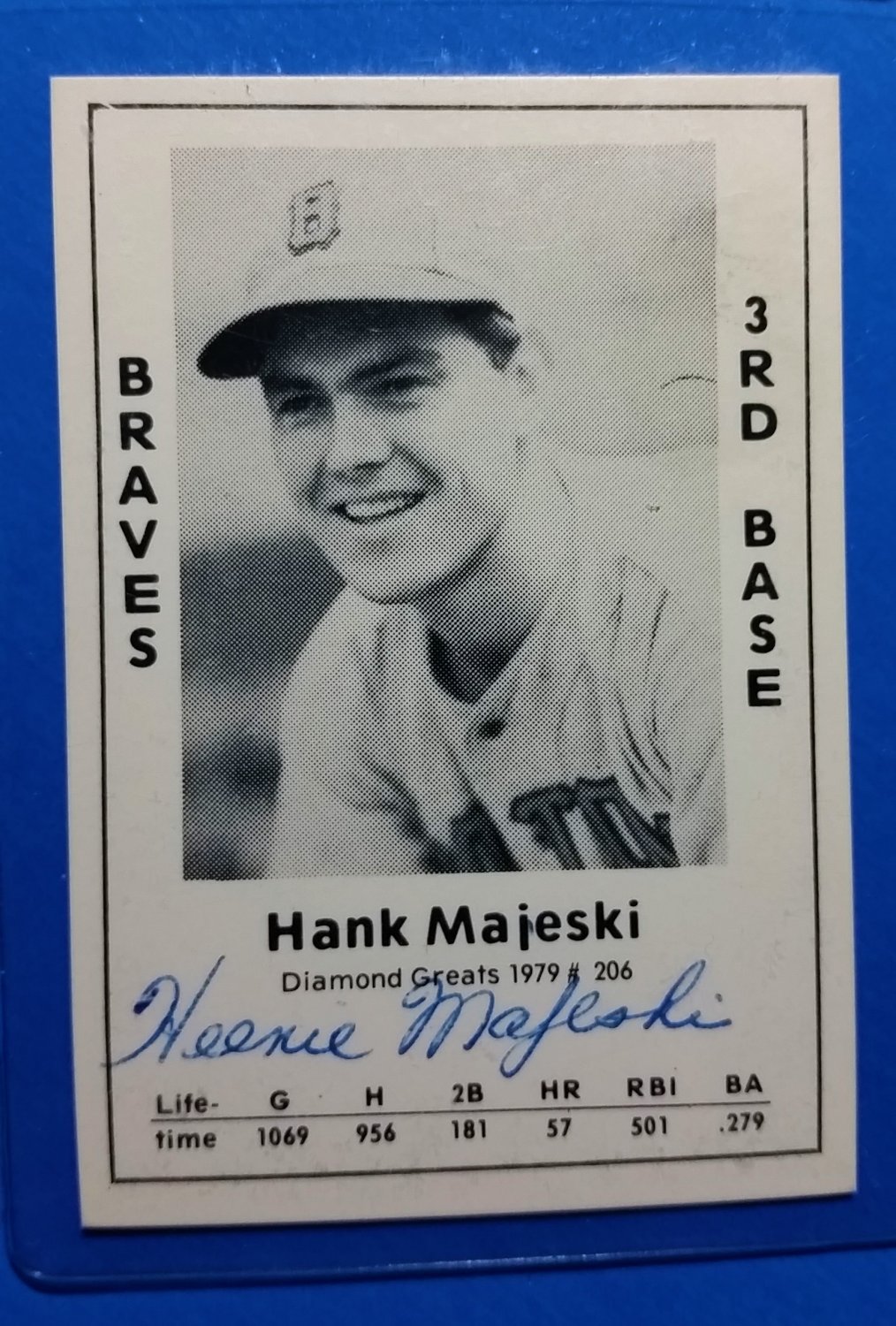 Hank Majeski Signed 1979 Wallin Diamond Greats 206 Authentic Autograph