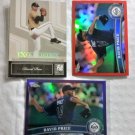 DAVID PRICE Lot (3) 2007 ELITE RC + 2011 Chrome PURPLE & ORANGE Refractor #44 RED SOX /499 FREE S/H