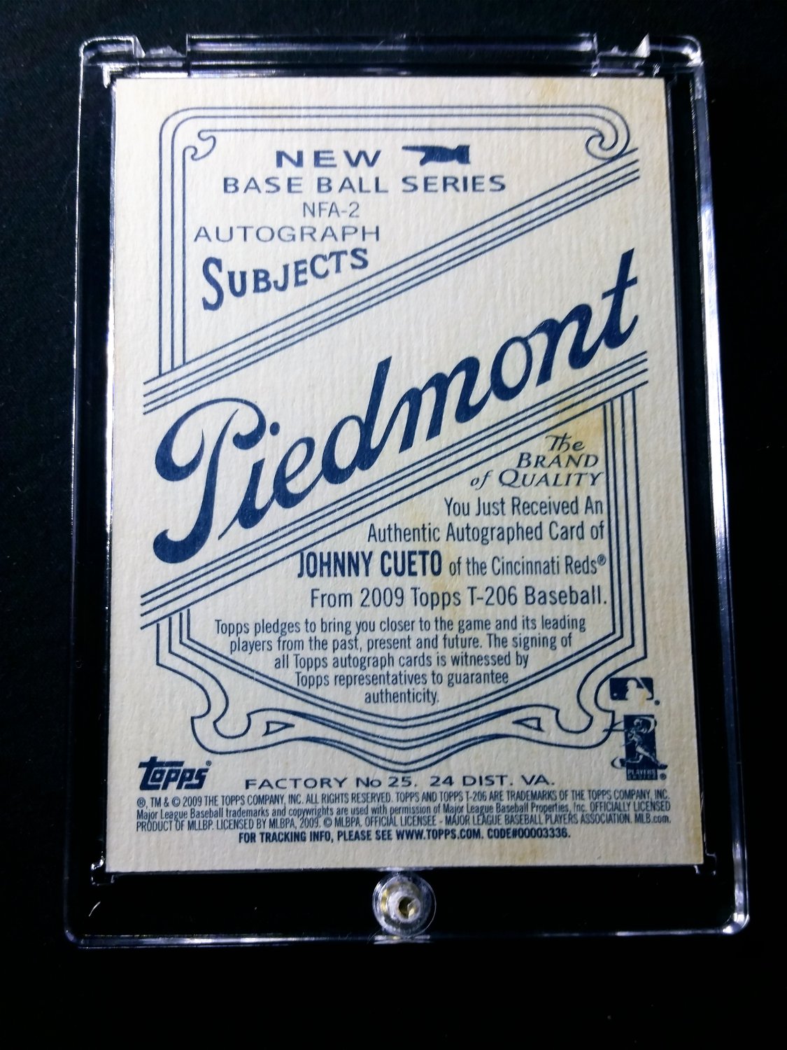 Johnny Cueto Auto 2009 Topps Piedmont 206 Autographs Reds