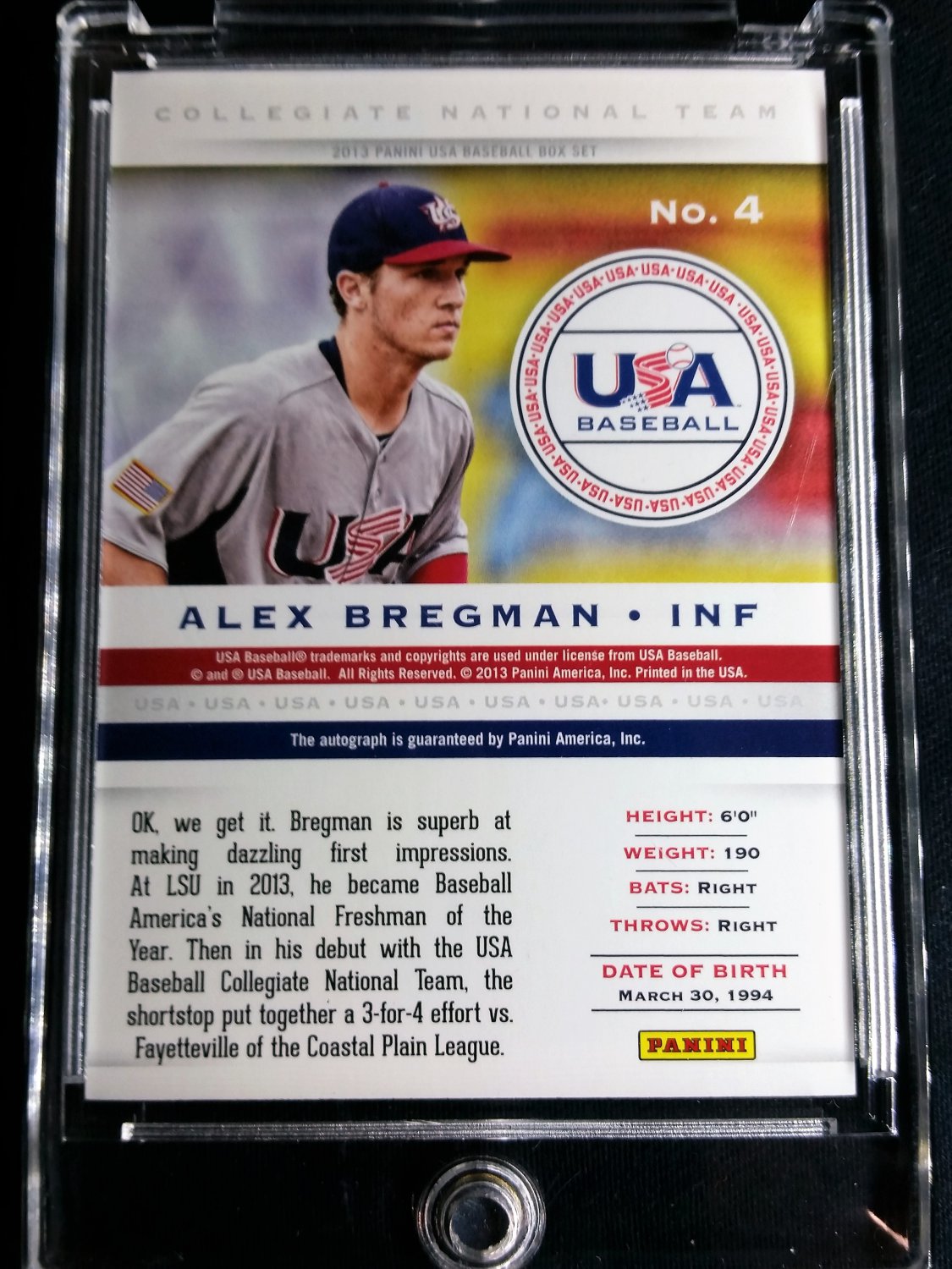 Alex Bregman Auto 2013 Panini USA Autographs On-Card /399 Astros