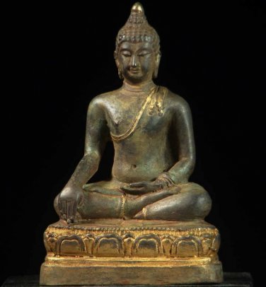 8.5" MAGIC SPIRIT OLD BRONZE PHRA CHIANG SAN BUDDHA STATUE THAILAN RARE
