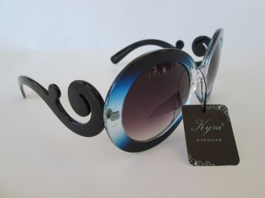 Oversized Round Designer Style Women Sunglasses with Swirl Frames and Dark Lens