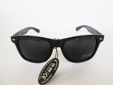 Unisex Black Retro 80s Wayfarer Gloss Sunglasses With Black Frames For Men Women