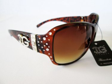 New High Rhinestones Women's Brown DG Eywear Sunglasses with Tortoise Frames