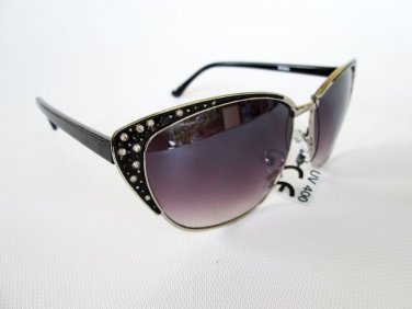 Black Lens Vintage Style Butterfly Shaped Sunglasses With Rhinestones For Women