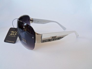 Women's Shield Sunglasses With Dark Lens and Black White Frames