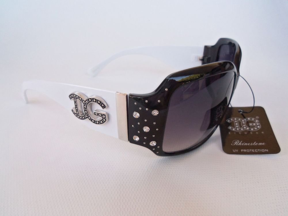 Stylish New Fashion Black Womens Sunglasses with Rhinestones and White ...