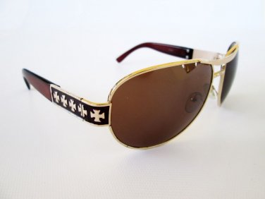 Brand New Designer Style Brown Unisex Sunglasses with Metal Frames