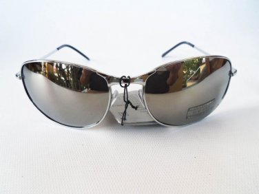 Silver Oval Aviator Men's Sunglasses With Mirror Lens and Silver Metal Frames