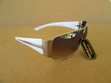 New Style Oval Shaped Women Sunglasses with White Frames and Brown Lens