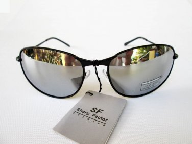 Black Oval Aviator Men's Sunglasses With Mirror Lens and Black Metal Frames