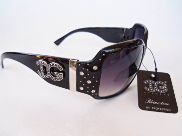 DG Womens Eyewear Sunglasses Shades With Rhinestones in Black Brown, Red Frame