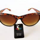 Women's Cat Eye Sunglasses With Tortoise Frames and Rhinestones and Brown Lens.