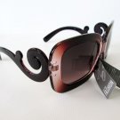 High Fashion Women's Sunglasses with Swirl Frames and Black and Brown Lens