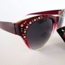 High Fashion Cat Eye Sunglasses & Shades with Rhinestones & Burgundy Frames