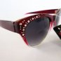 High Fashion Cat Eye Sunglasses & Shades with Rhinestones & Burgundy Frames