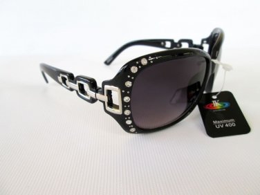 Good Low Cost Women's Sunglasses with Black Lens and Frames, with Rhinestones