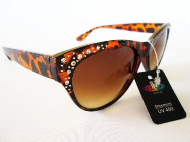 Good Looking Cat Eye Women's Sunglasses With Rhinestones With Tortoise Frames
