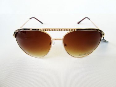 Brand New Style Women's Brown Aviator Sunglasses With Rhinestones & Metal Frame