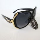 Brand New Good High Fashion Black Sunglasses With Gold Metal and Plastic Frames