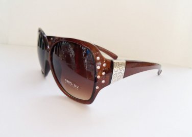High Fashion Low Cost Women's Sunglasses with Rhinestones & Black & Brown Lens