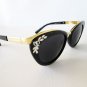 Brand New Cat Eye Women Sunglasses With Brown & Black Lens & White Leaf Design