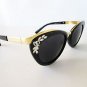 Brand New Cat Eye Women Sunglasses With Brown & Black Lens & White Leaf Design
