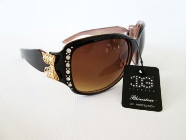New Style Women's Oval or Round Sunglasses With Brown Lens and Rhinestones
