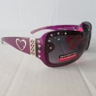Purple-Pink Shield-Oval Women's Sunglasses With Rhinestones & Smoke Black Lens