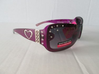 Purple-Pink Shield-Oval Women's Sunglasses With Rhinestones & Smoke Black Lens