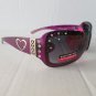 Purple-Pink Shield-Oval Women's Sunglasses With Rhinestones & Smoke Black Lens