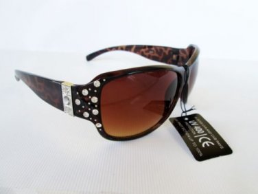 Good Designer Style Women's Sunglasses With Rhinestones in Black & Brown Lens