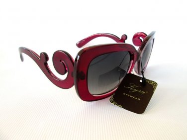 Designer Style Women's Sunglasses With Red, Burgundy Frames & Swirl Frames - NEW