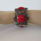 Adjustable High Fashion Burgundy, Red  Elastic Bangle Bracelet with Rhinestones